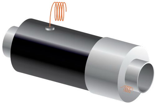 Концевой элемент трубопровода теплогидроизолированный ППУ с металлической заглушкой изоляции с кабелем вывода
